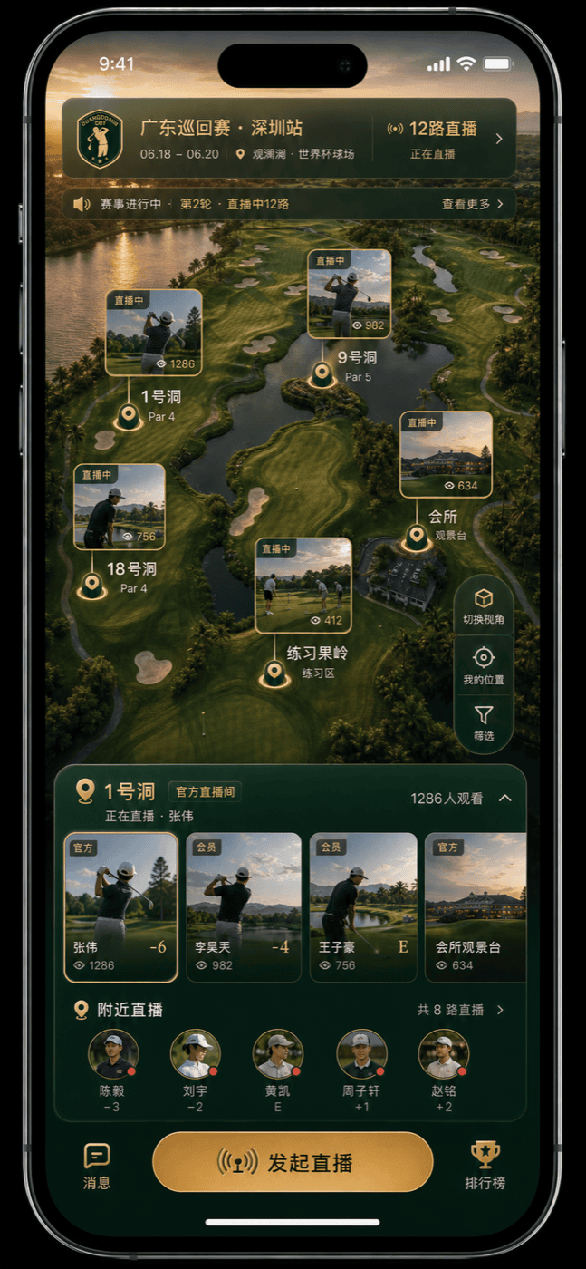 Golf Flow 按球洞和场地切换直播视角设计稿